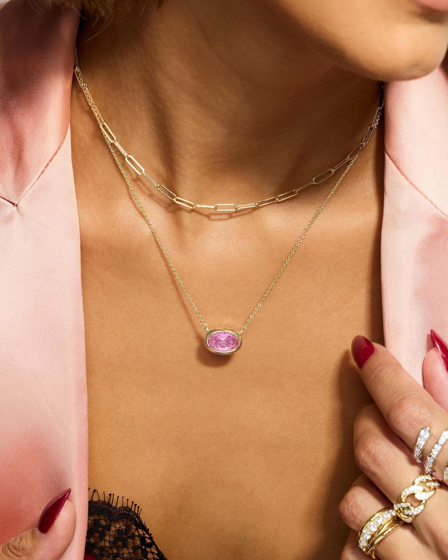 She's a Boss Pendant Necklace - Silver|Pink Diamondettes