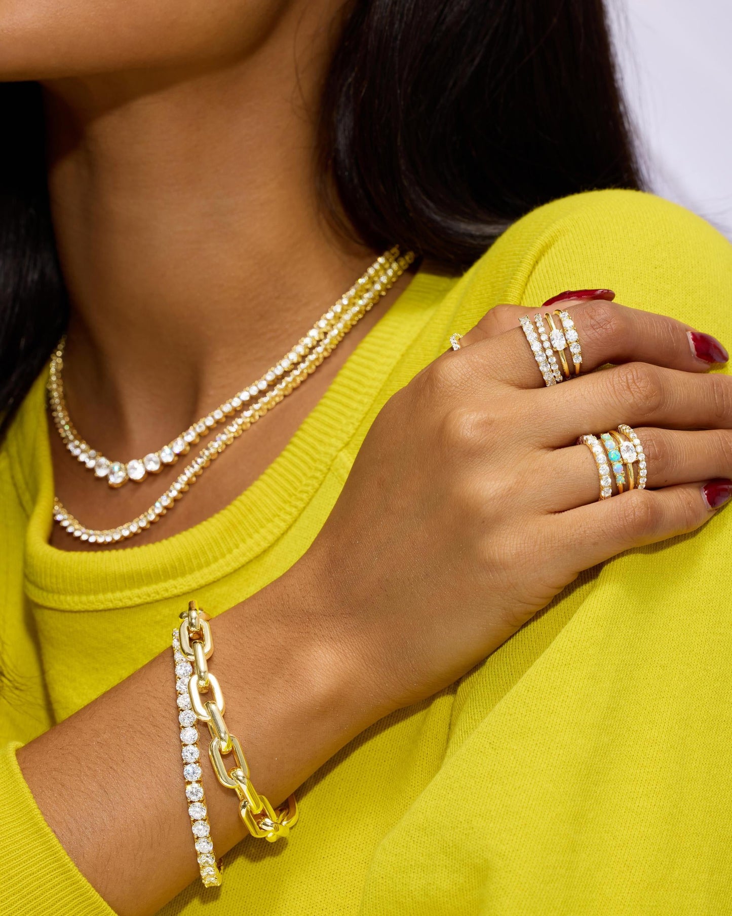 She's So Stacked Ring - Gold|White Diamondettes