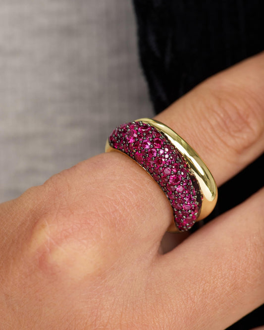 Norah Pavé Double Ring - Gold|Ruby
