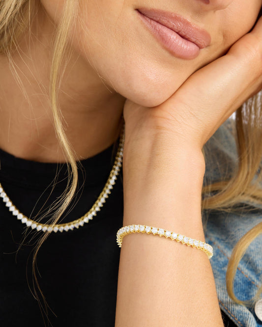 Not Your Basic Tennis Bracelet - Gold|White Diamondettes