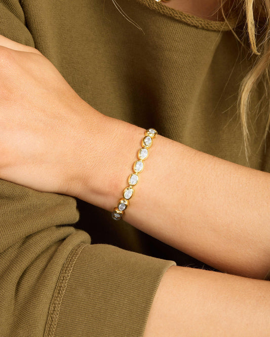 She's a Boss Tennis Bracelet - Gold|White Diamondettes