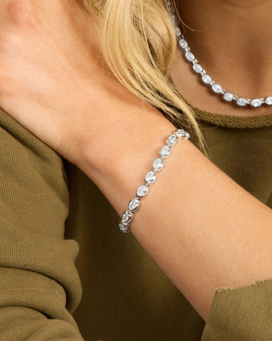 She's a Boss Tennis Bracelet - Silver|White Diamondettes