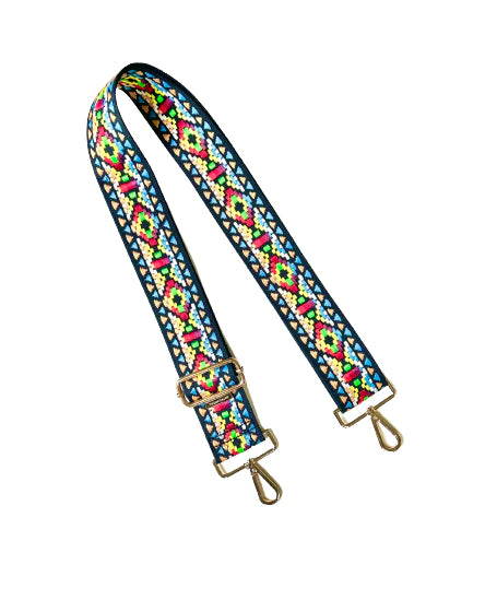 Multi Color Aztec on Black Guitar Purse Strap