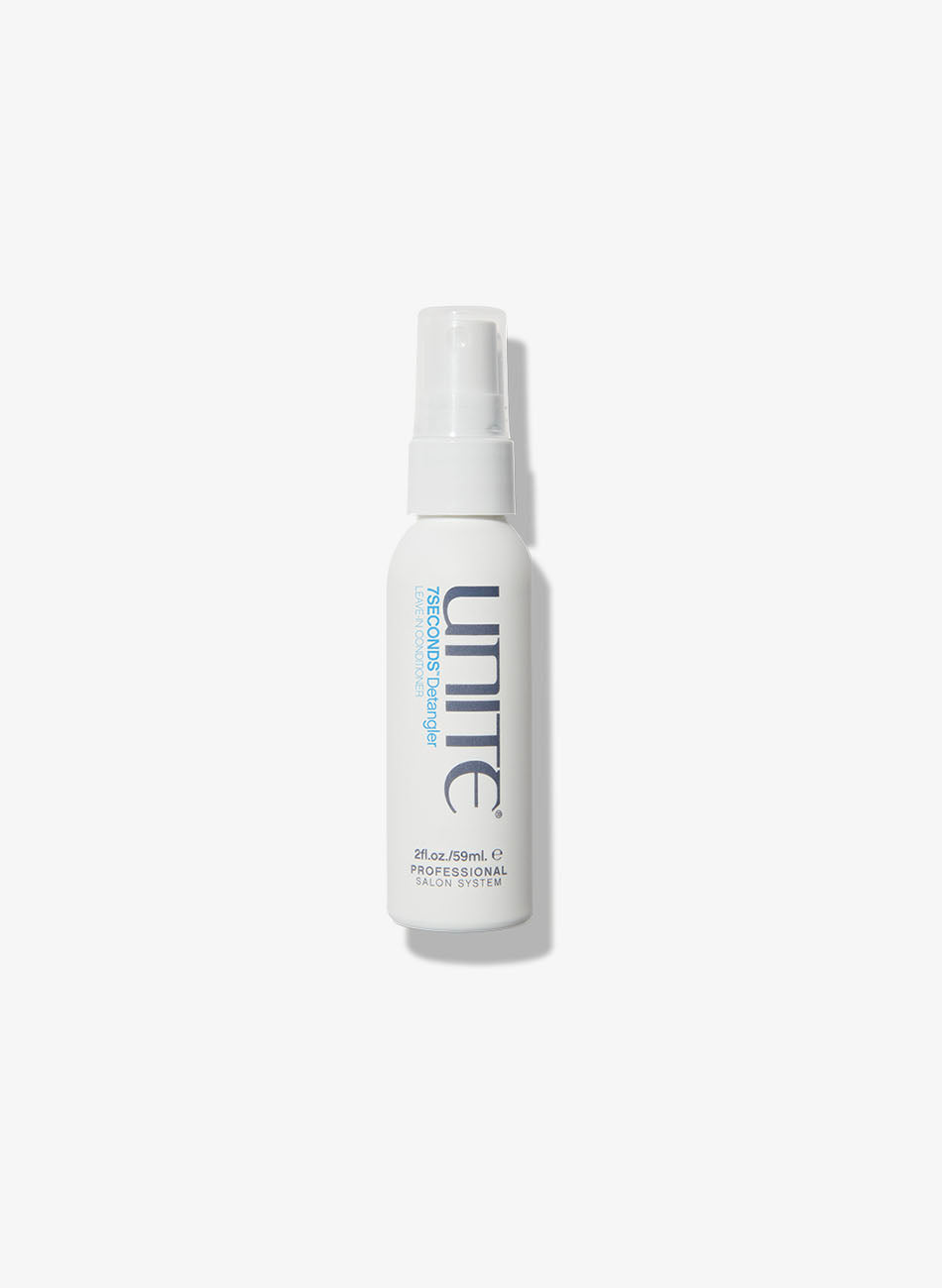 UNITE 7SECONDS hair detangler leave-in conditioner travel size bottle on white background.