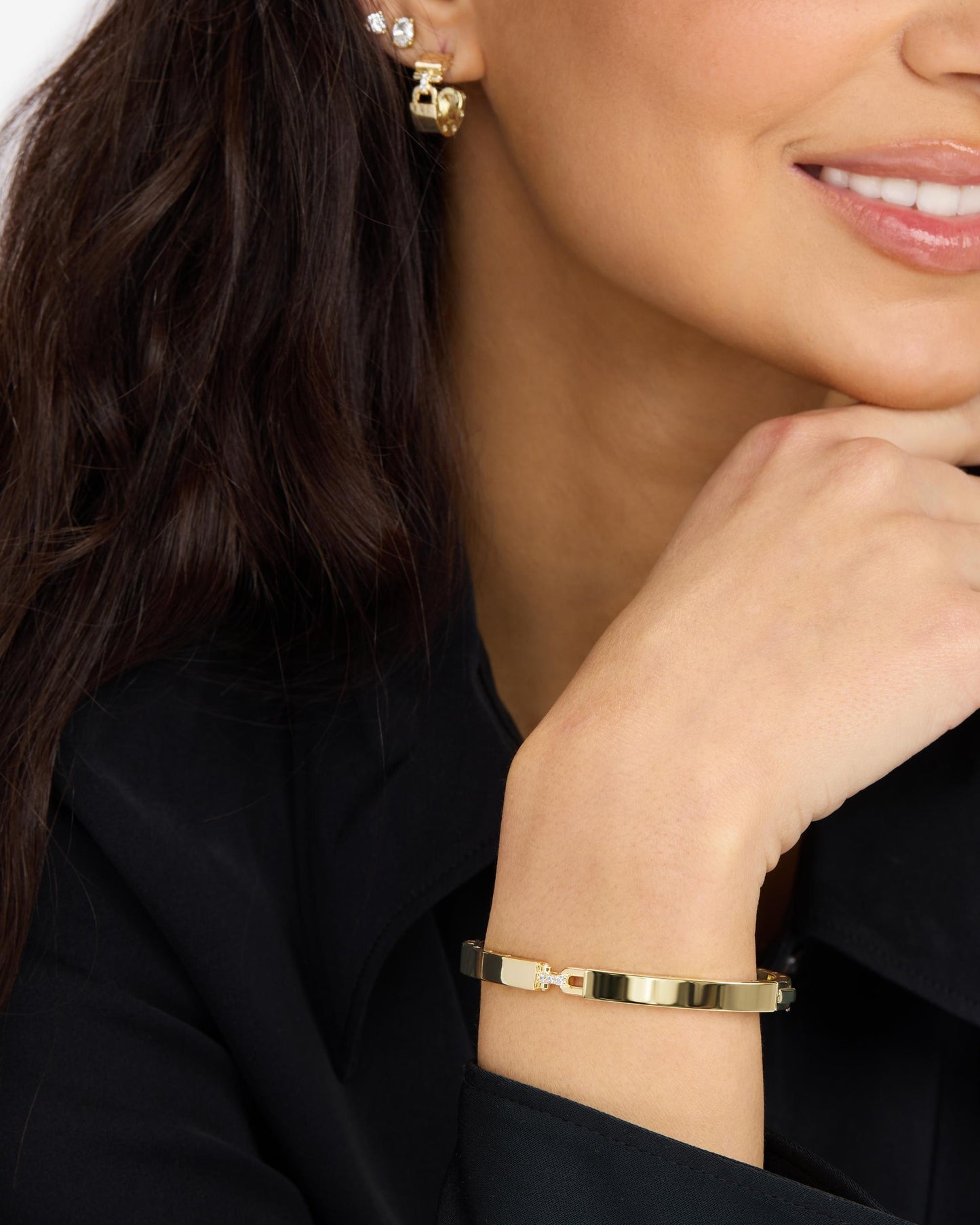 Ashley Lock Cuff 6mm - Gold|White Diamondettes