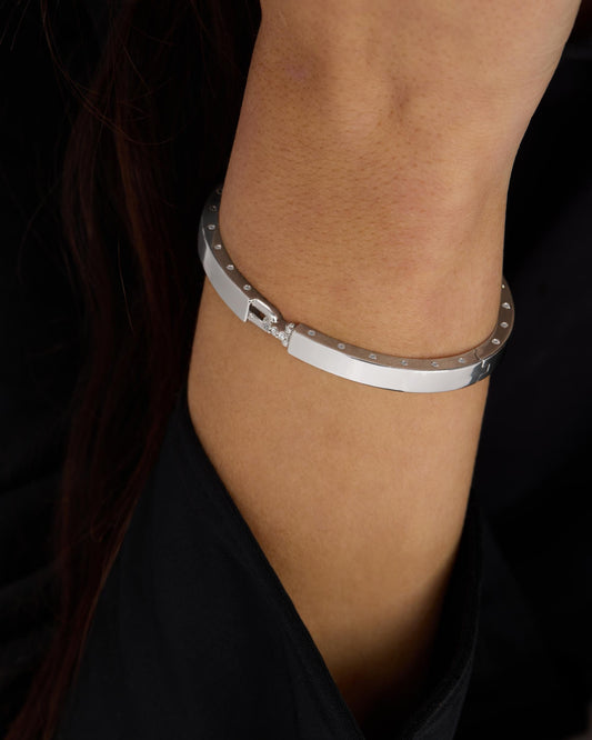 Ashley Lock Cuff 6mm - Silver|White Diamondettes