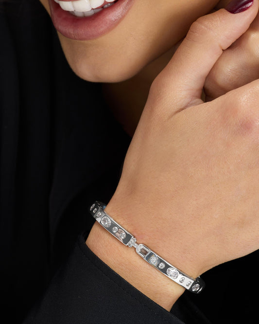 Ashley Sunset Lock Cuff 6mm - Silver|White Diamondettes