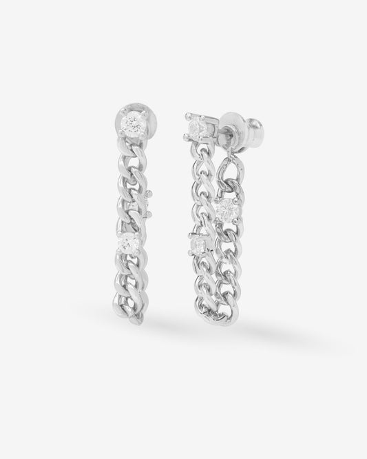 Baby Julian Triple Diamond Soft Chain Hoops - Silver|White Diamondettes