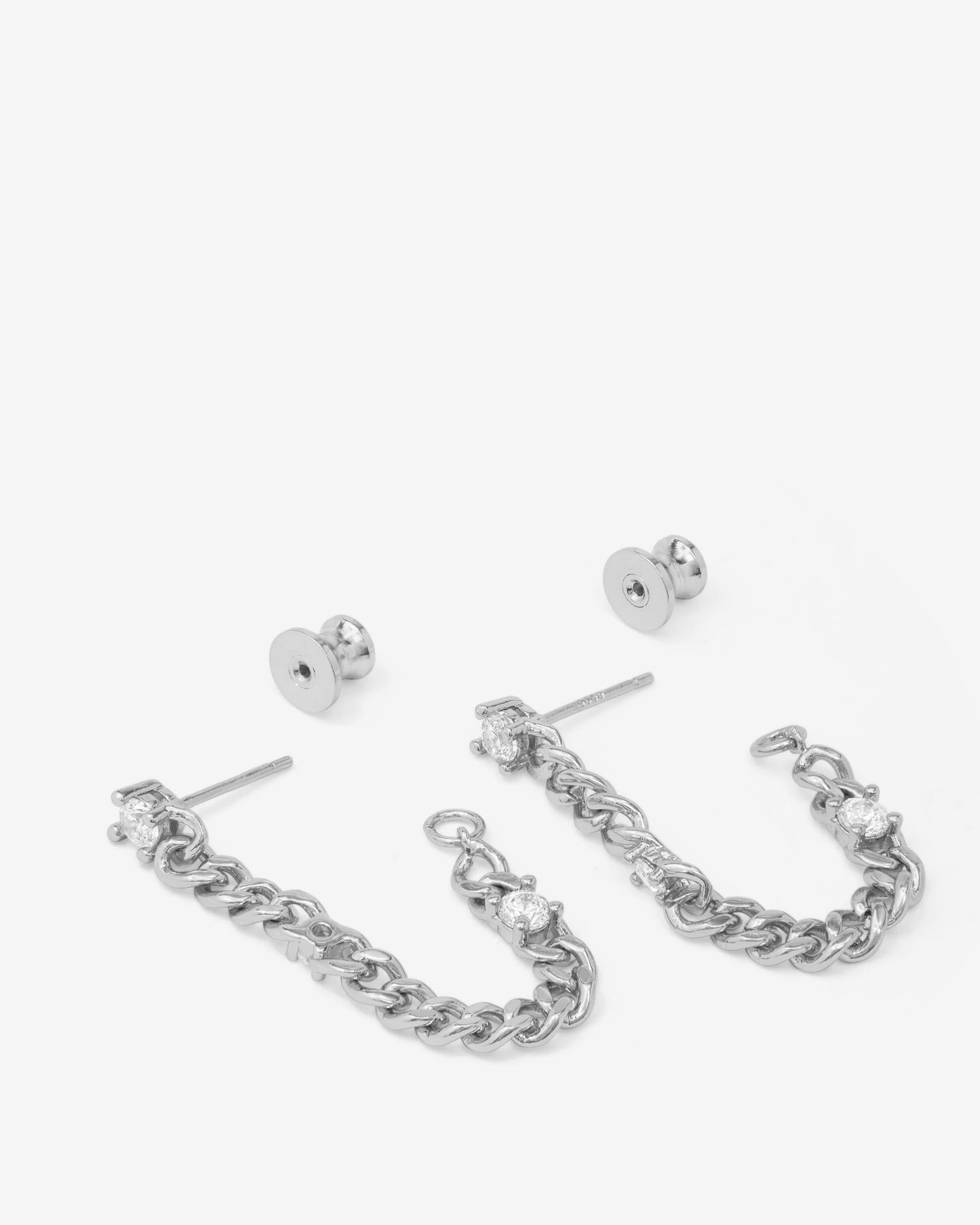 Baby Julian Triple Diamond Soft Chain Hoops - Silver|White Diamondettes