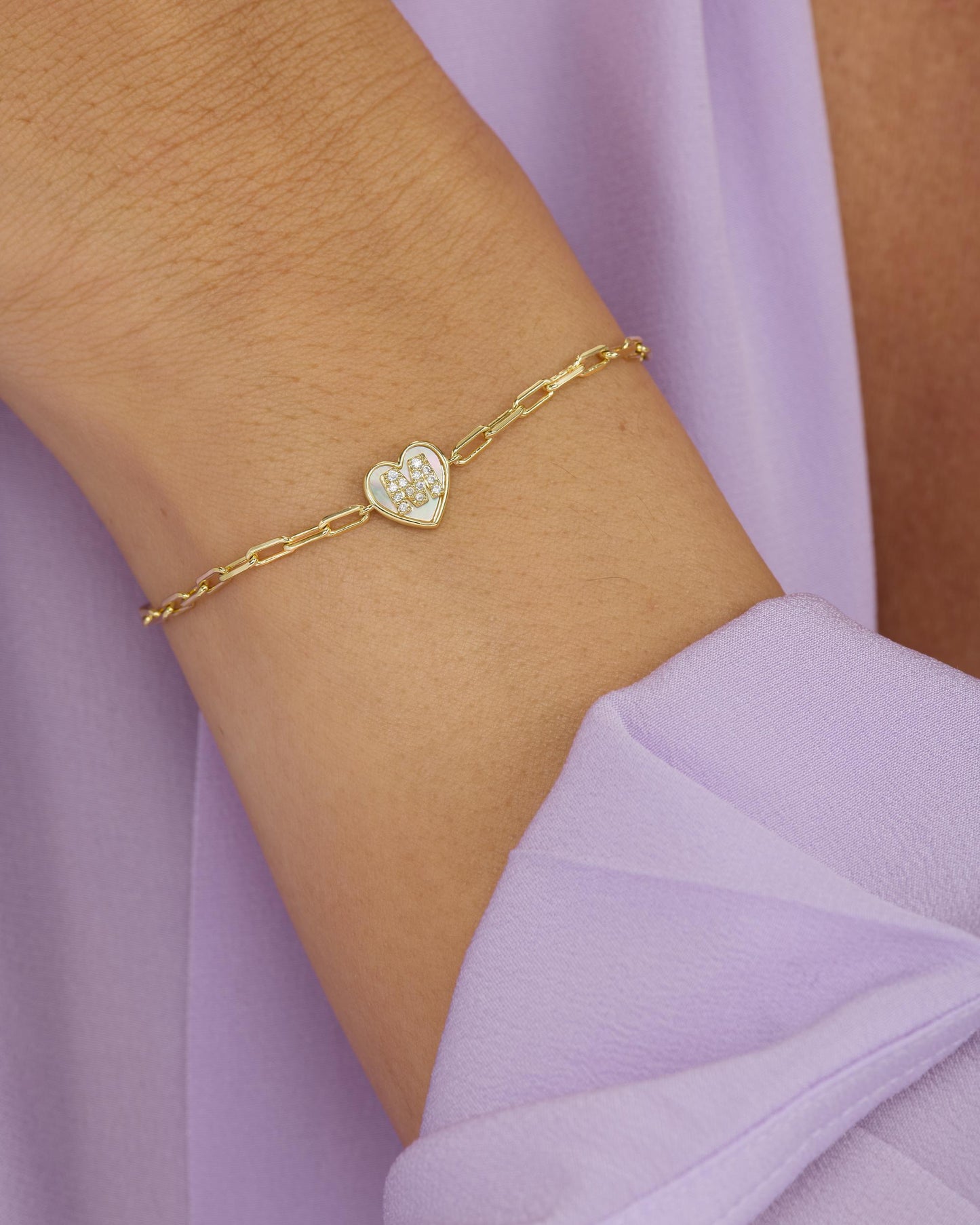 Baby Love Letters Heart Bracelet - Gold|White Diamondettes