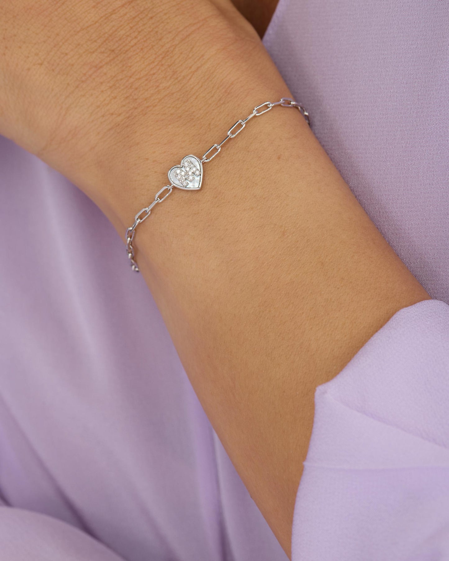 Baby Love Letters Heart Bracelet - Silver|White Diamondettes