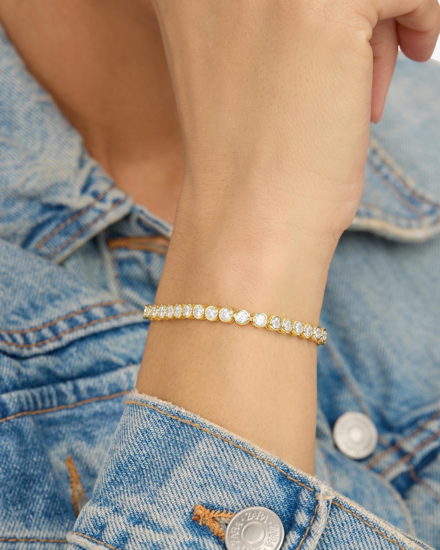 Baroness Tennis Bracelet - Gold|White Diamondettes