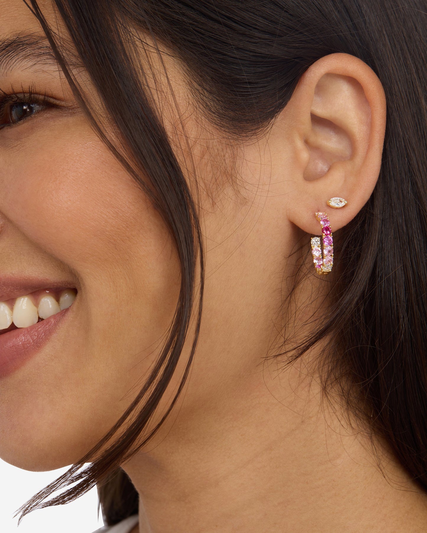 Heiress Ombré Hoops .75" - Silver/ Blue Opal