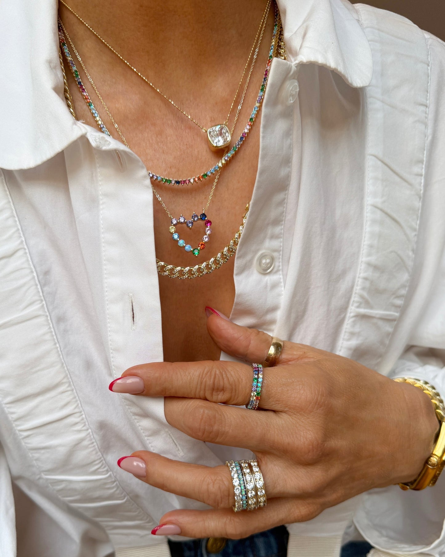 Not Your Basic Tennis Necklace 2mm - Gold|Multi Stone