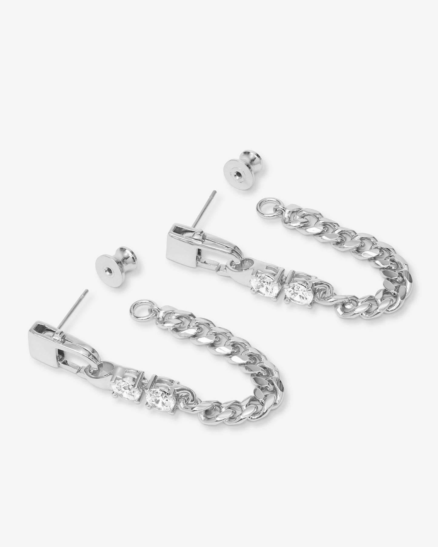 Julian Loves Diamonds Soft Chain Hoops - Silver|White Diamondettes