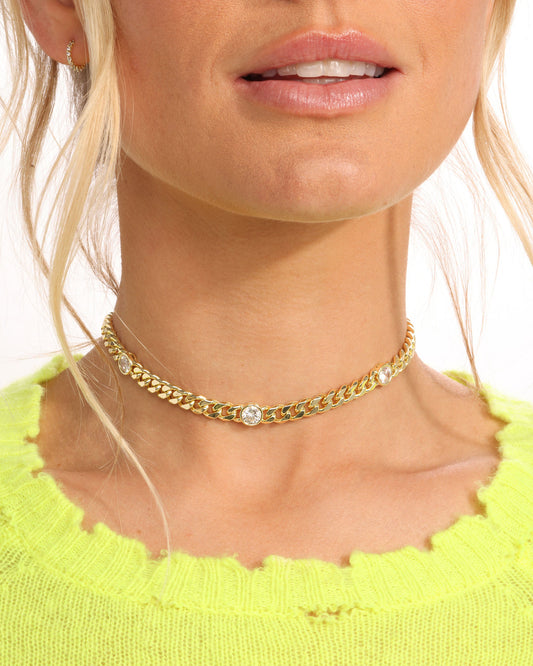 Julian Triple Diamond Choker 6.8mm - Gold|White Diamondettes