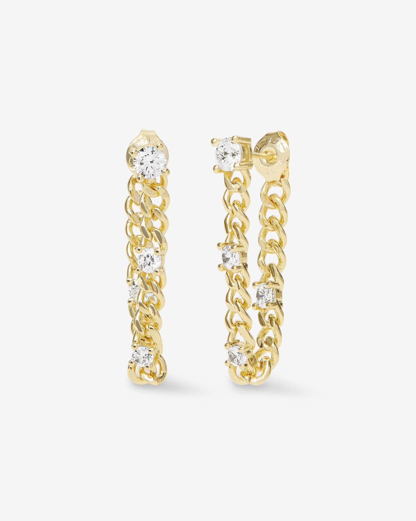 Julian Triple Diamond 5mm Soft Chain Hoops - Gold|White Diamondettes