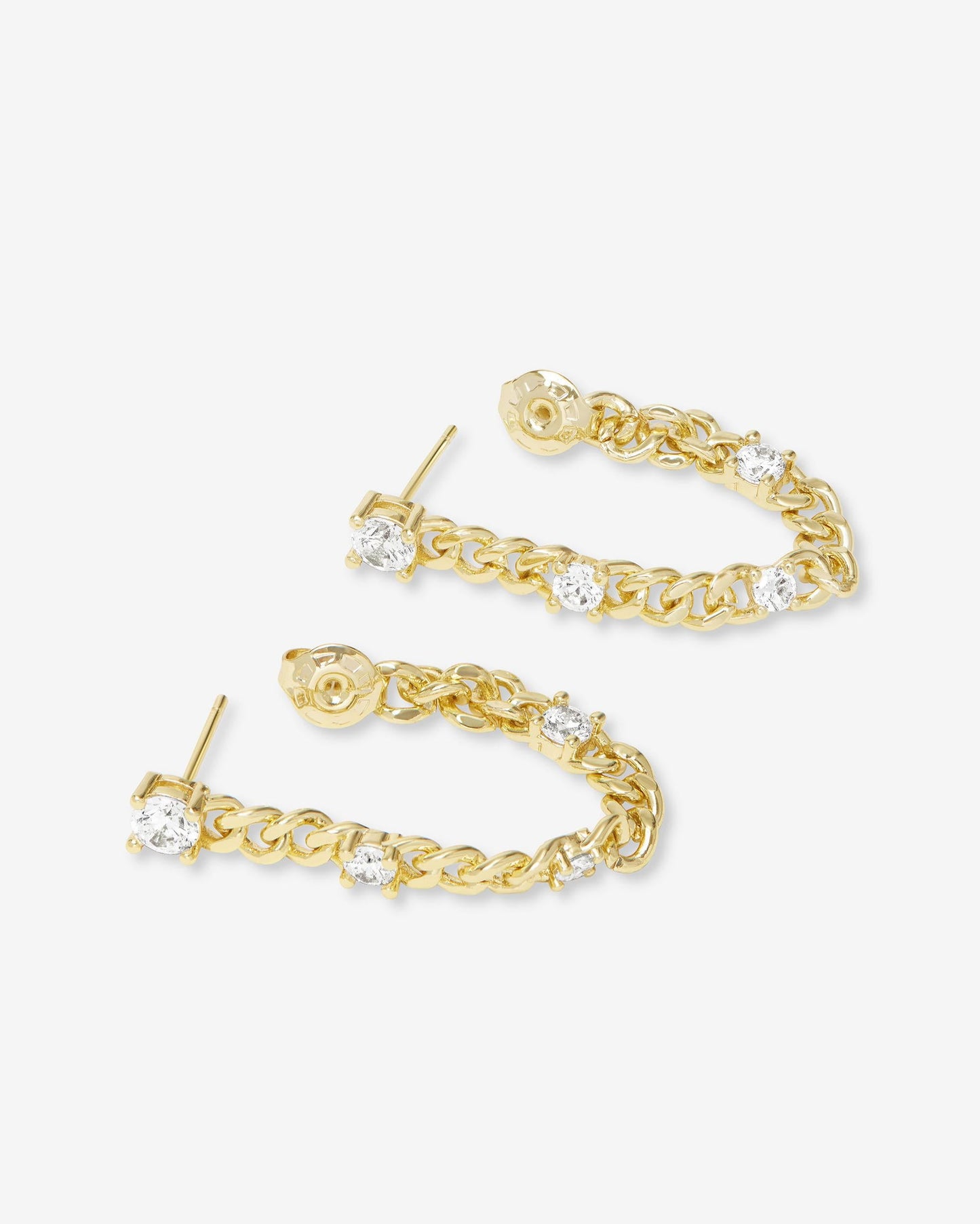 Julian Triple Diamond 5mm Soft Chain Hoops - Gold|White Diamondettes
