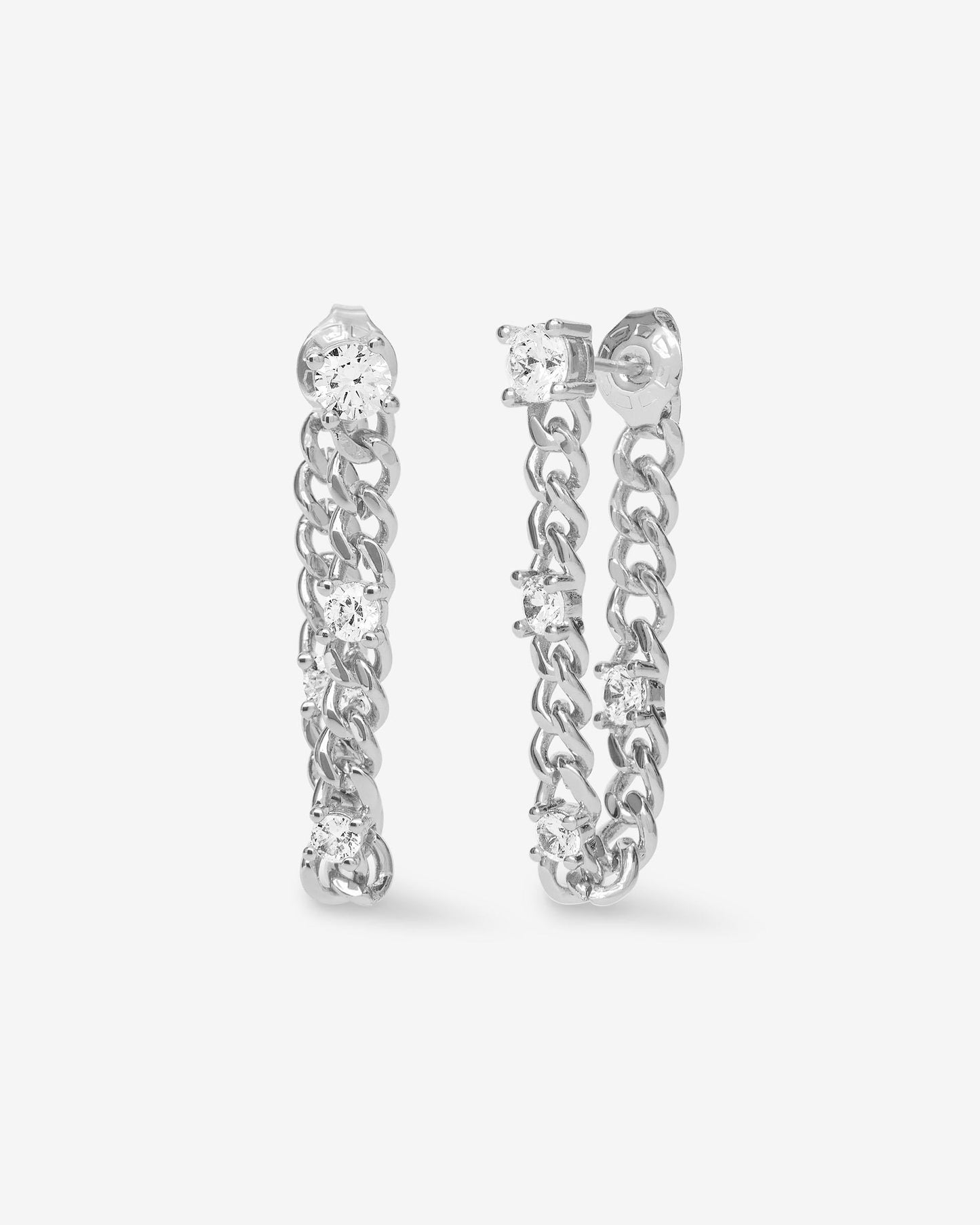 Julian Triple Diamond Soft Chain Hoops - Silver|White Diamondettes
