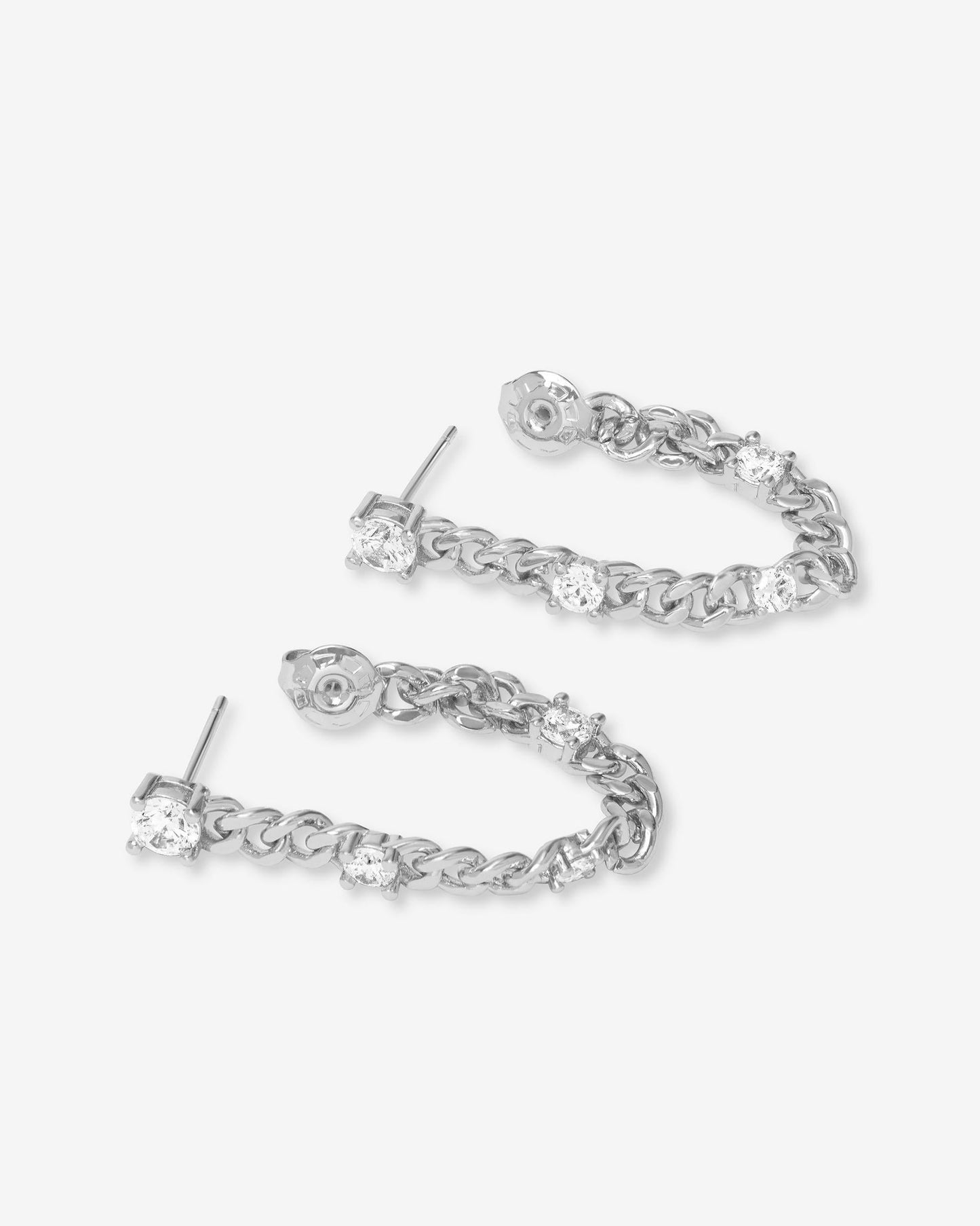 Julian Triple Diamond Soft Chain Hoops - Silver|White Diamondettes