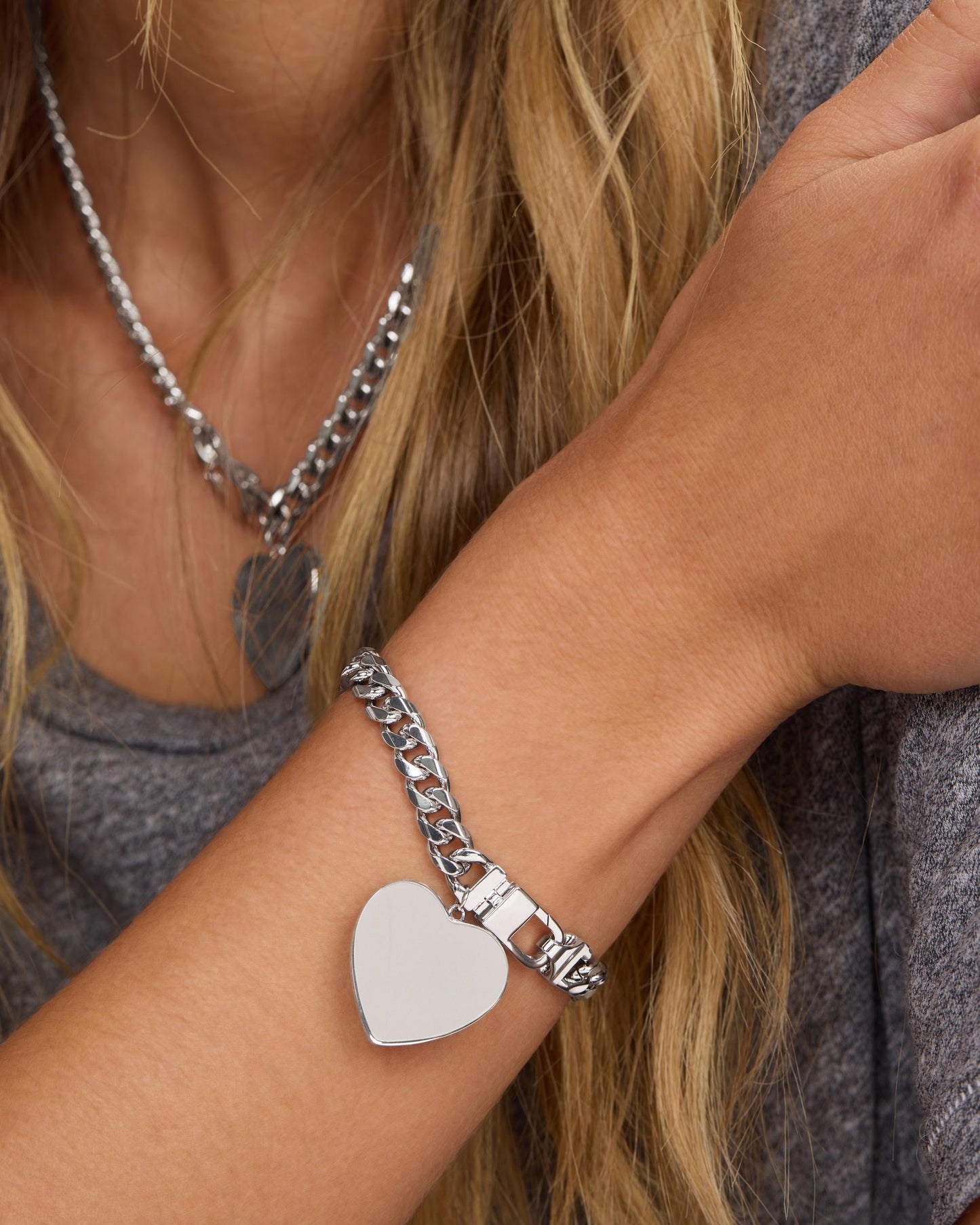 Julian XL Heart Cuban Chain Bracelet - Silver