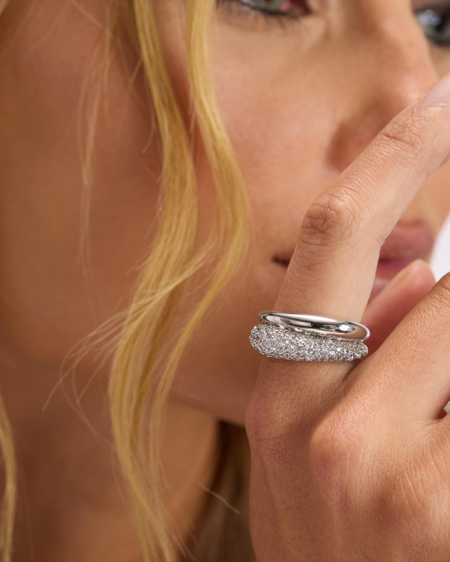 Norah Pavé Double Ring - Silver|White Diamondettes