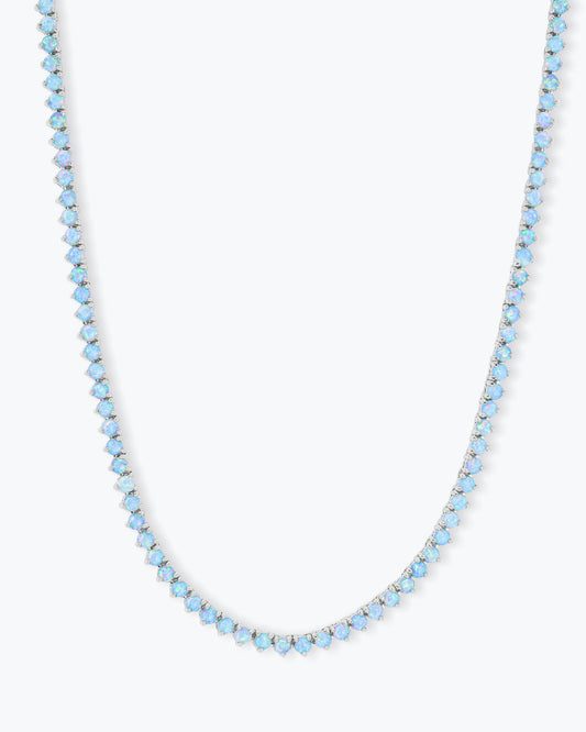 Not Your Basic Tennis Necklace - Silver|Blue Opal