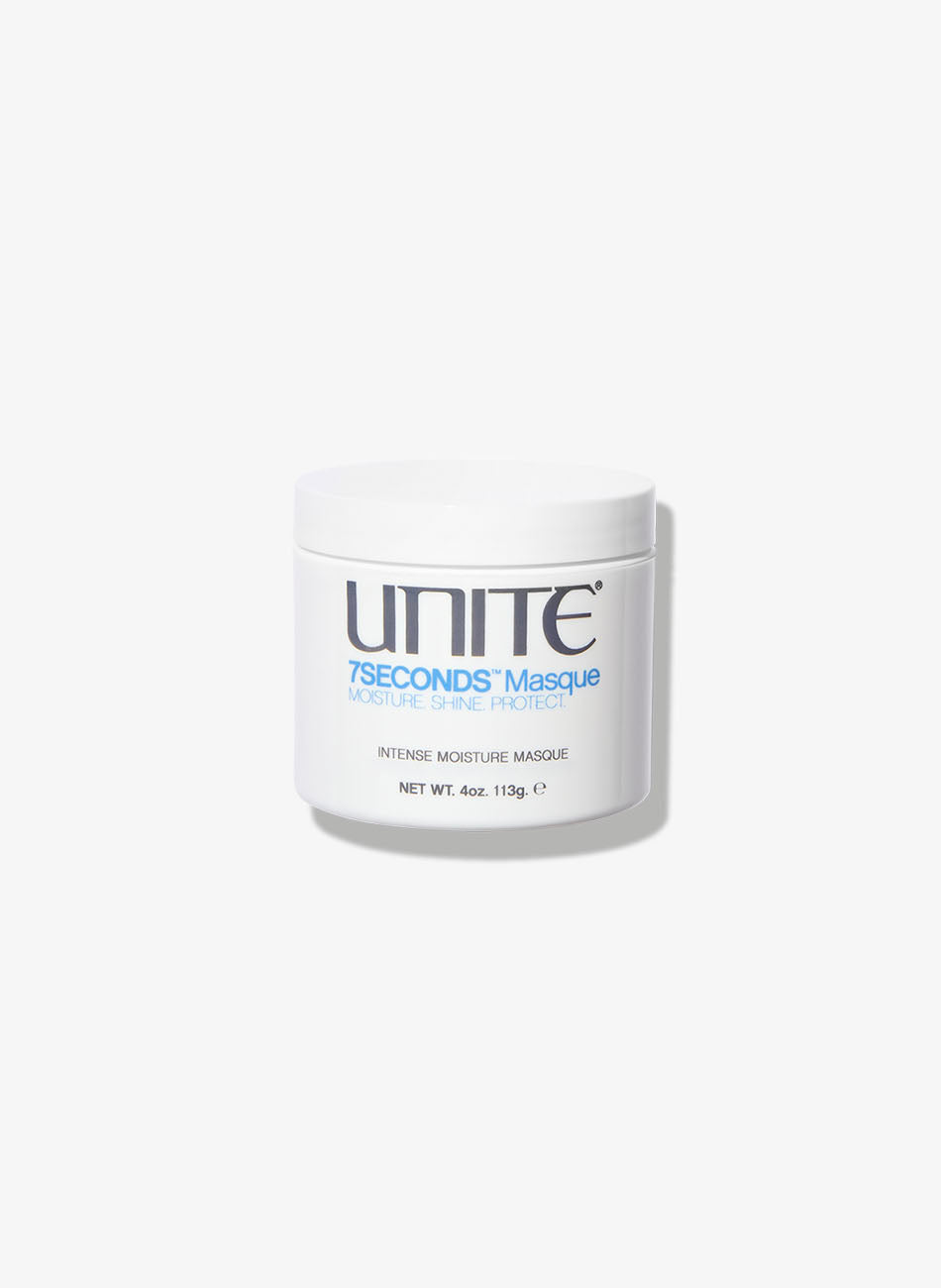 UNITE 7SECONDS Masque intense moisture hair treatment jar for shine and protection, 4oz container.