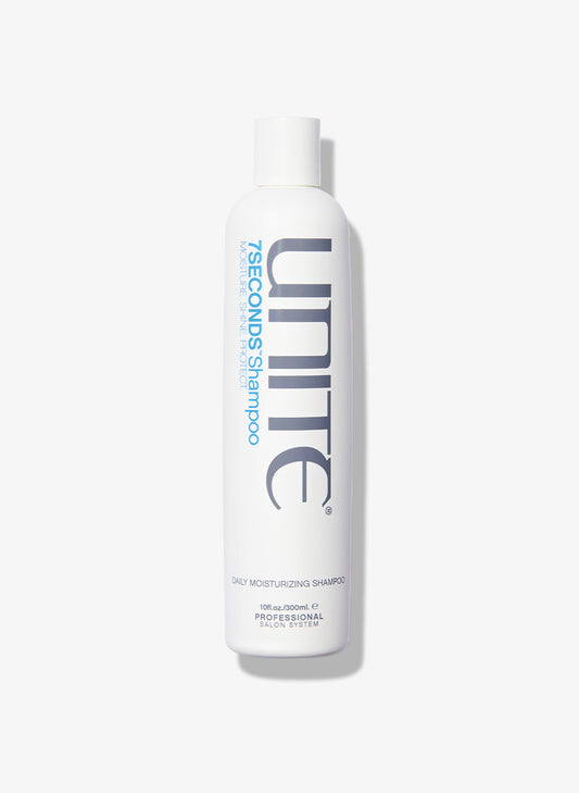Large white bottle of UNITE 7SECONDS daily moisturizing shampoo.