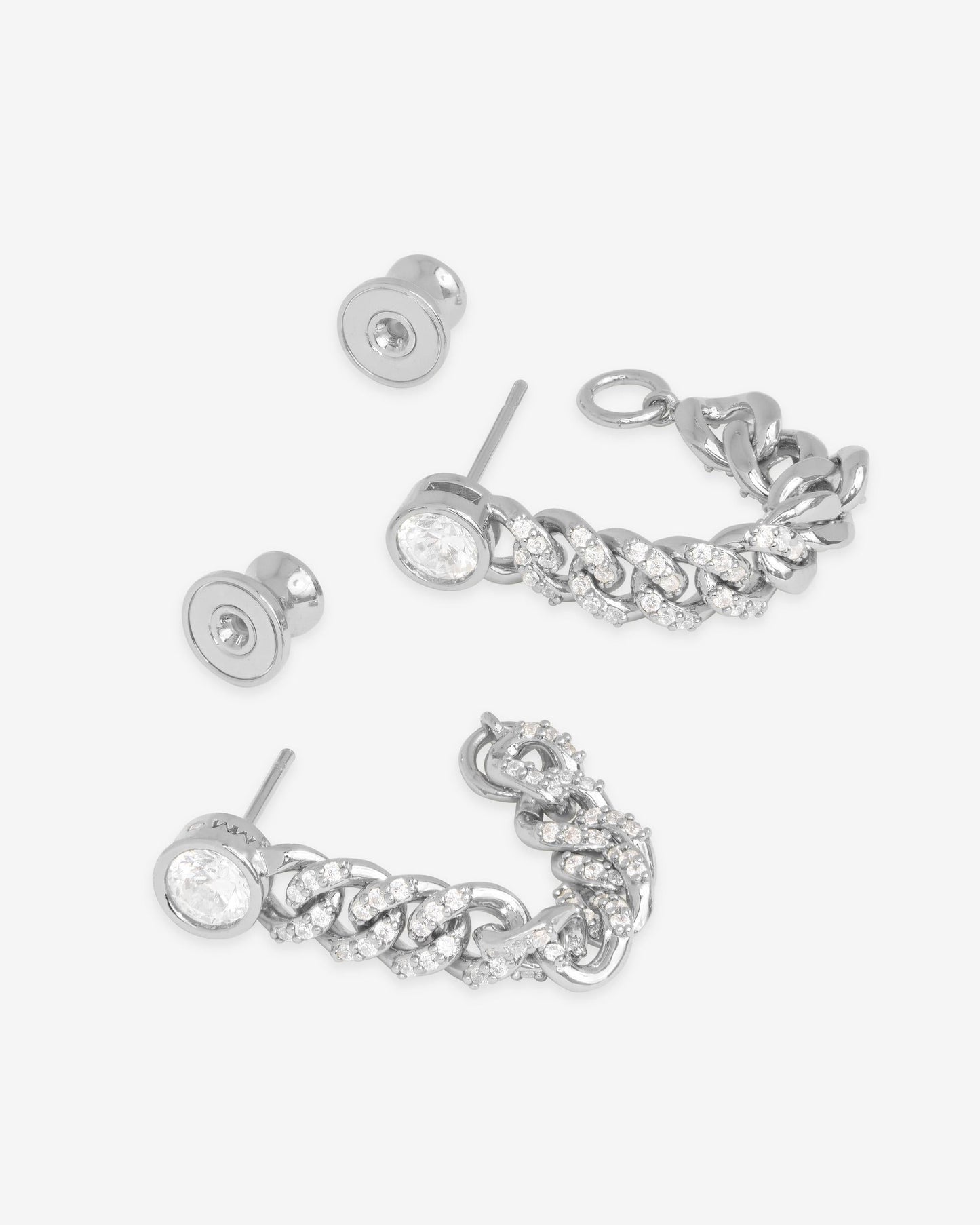 Pavé Julian Soft Chain Hoops - Silver|White Diamondettes