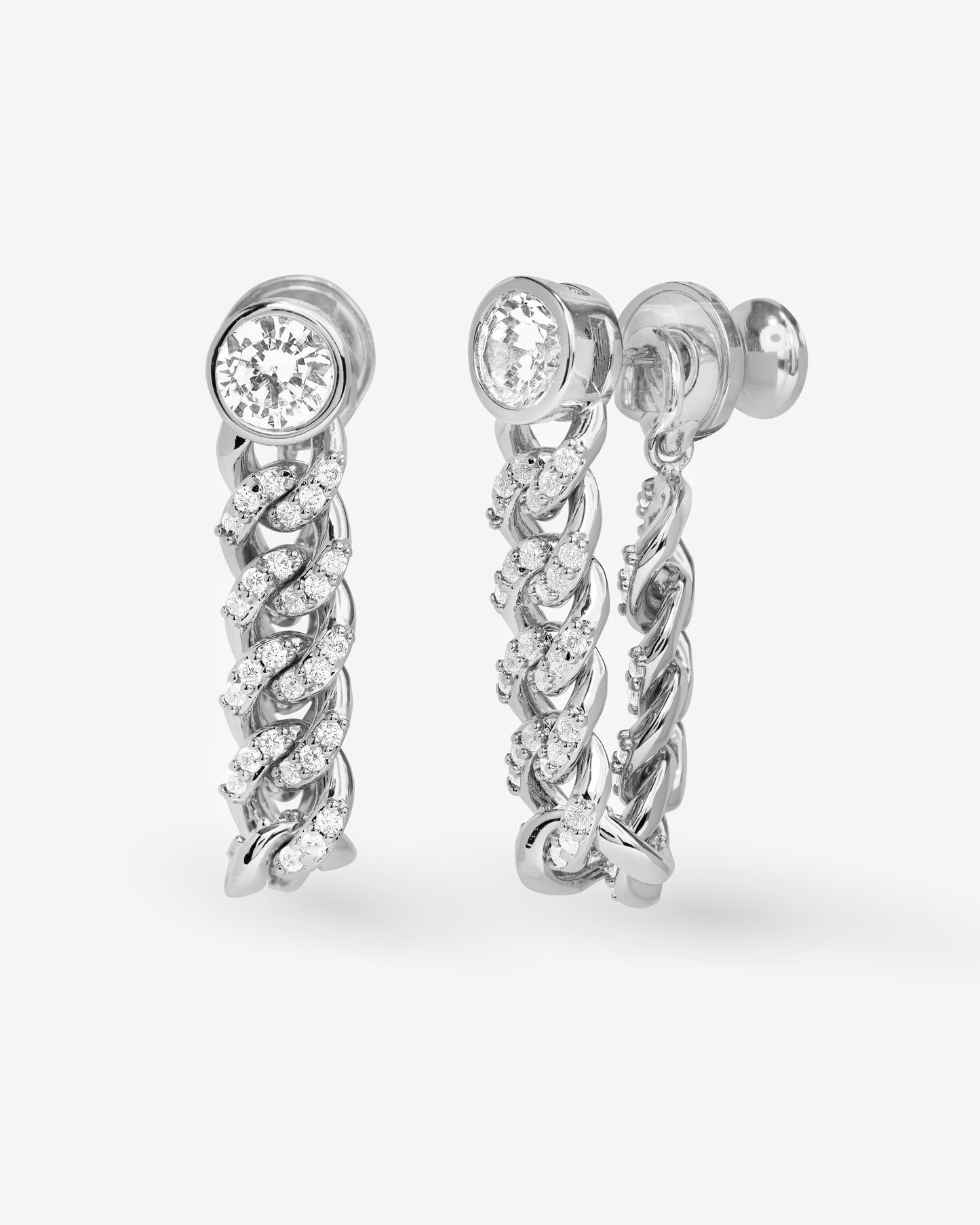 Pavé Julian Soft Chain Hoops - Silver|White Diamondettes