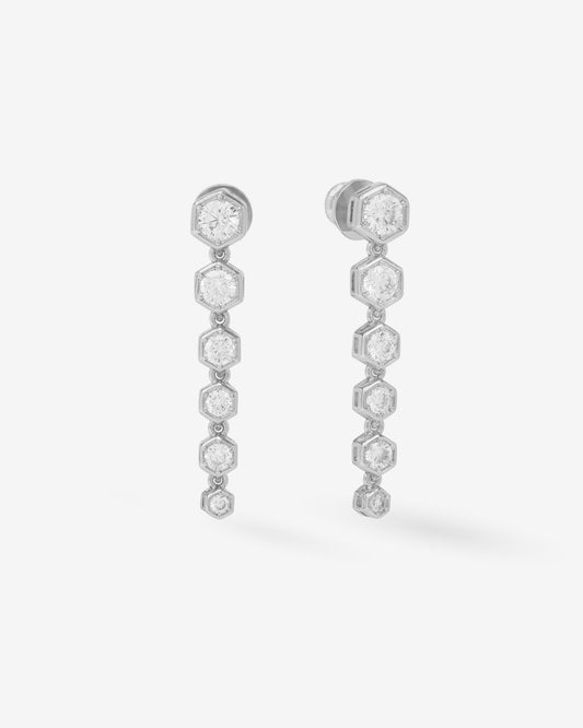 Queen Bee Drop Earrings - Silver|White Diamondettes