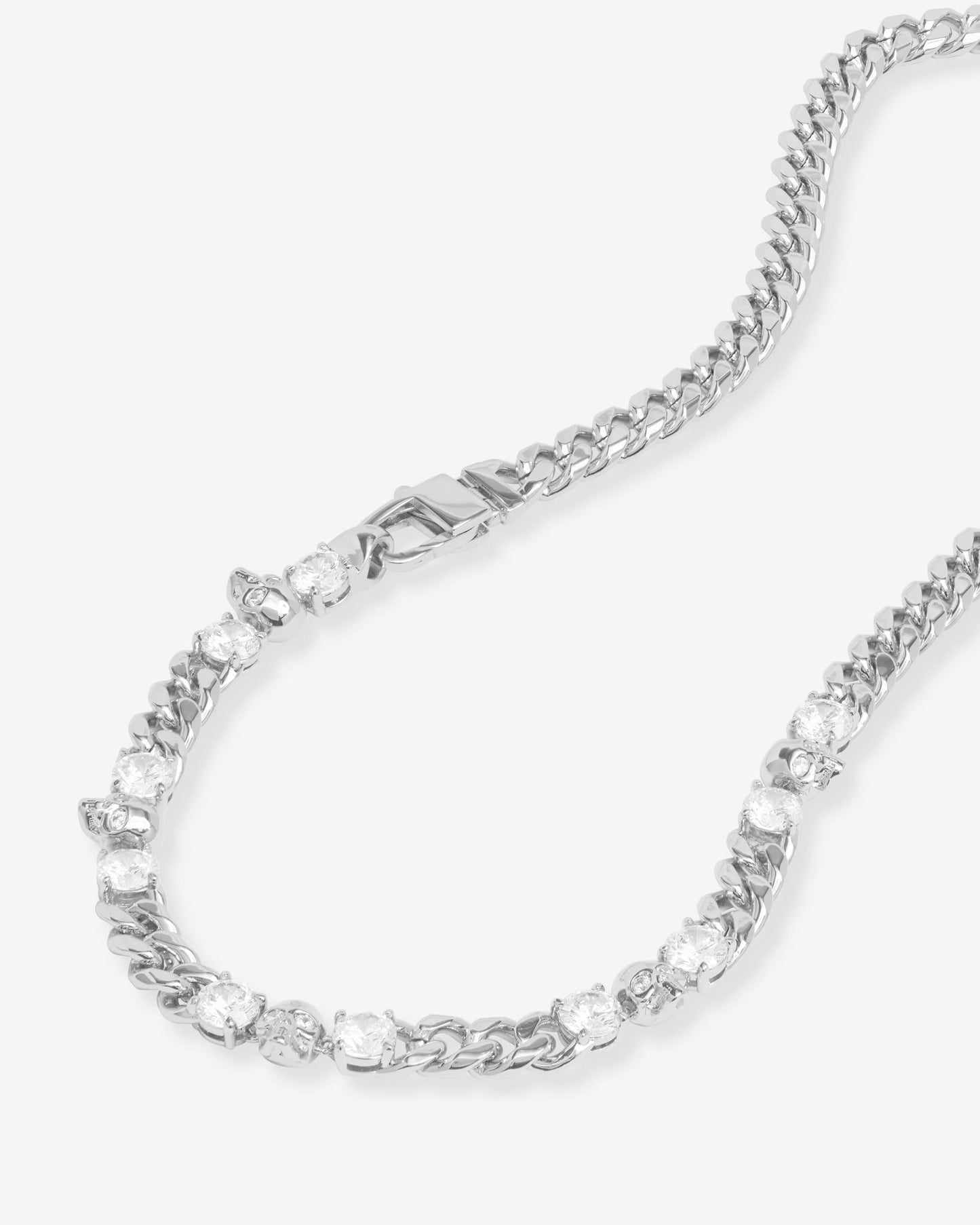 Ride or Die Cuban Chain Necklace - Silver|White Diamondettes