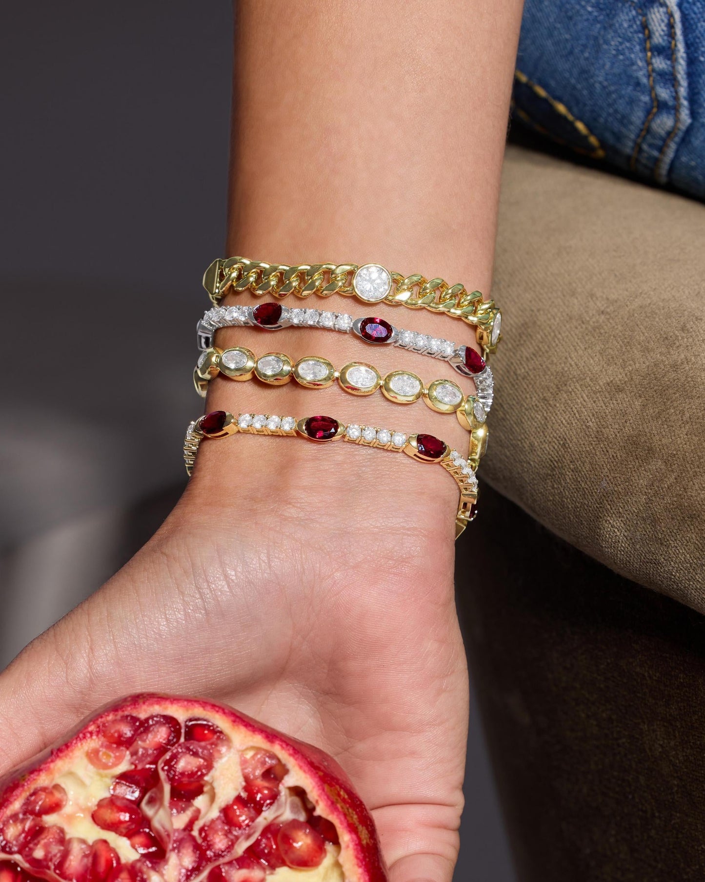 The Maven Tennis Bracelet 3mm - Gold|Ruby