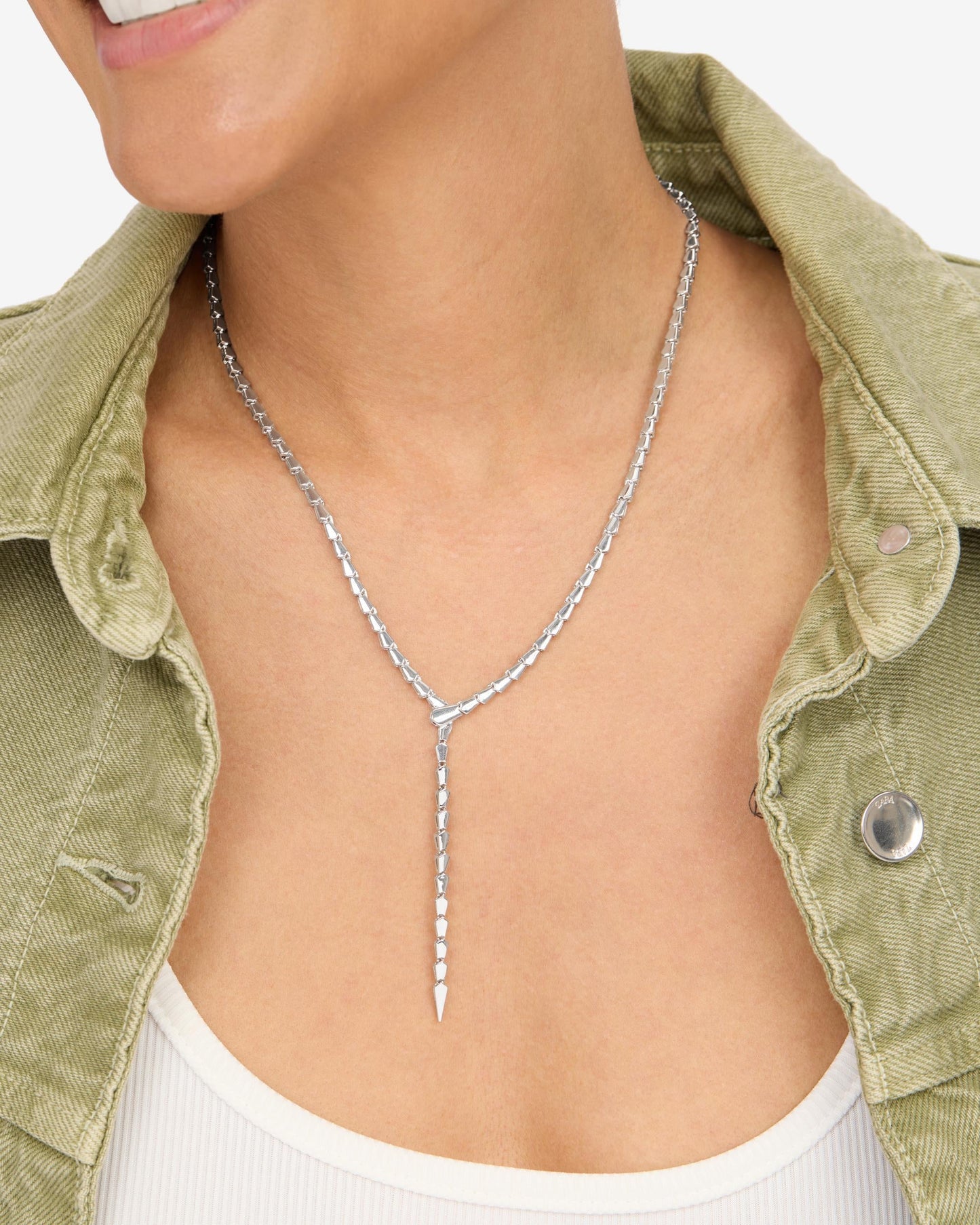 Serpent Lariat Necklace - Silver