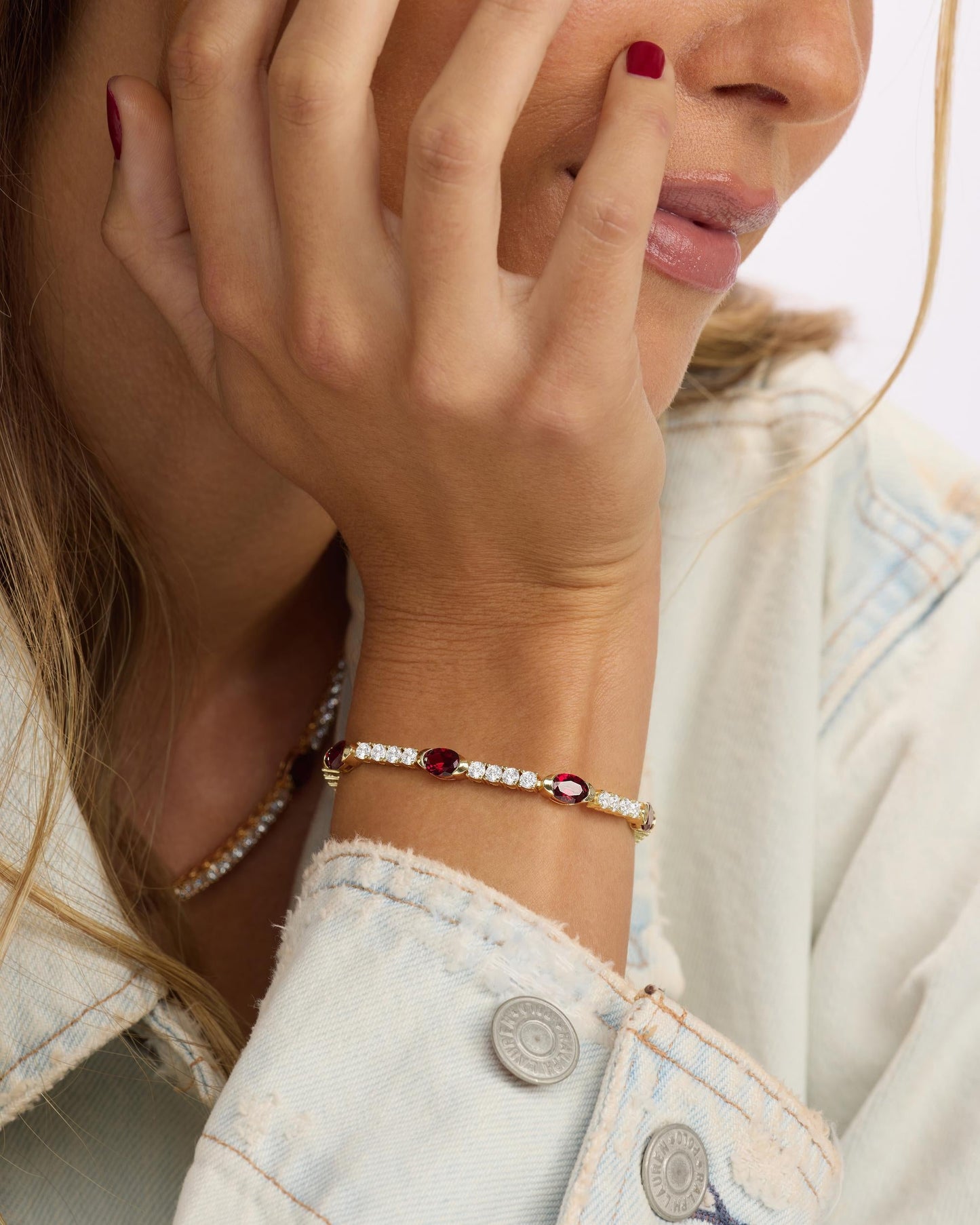 The Maven Tennis Bracelet 3mm - Gold|Ruby