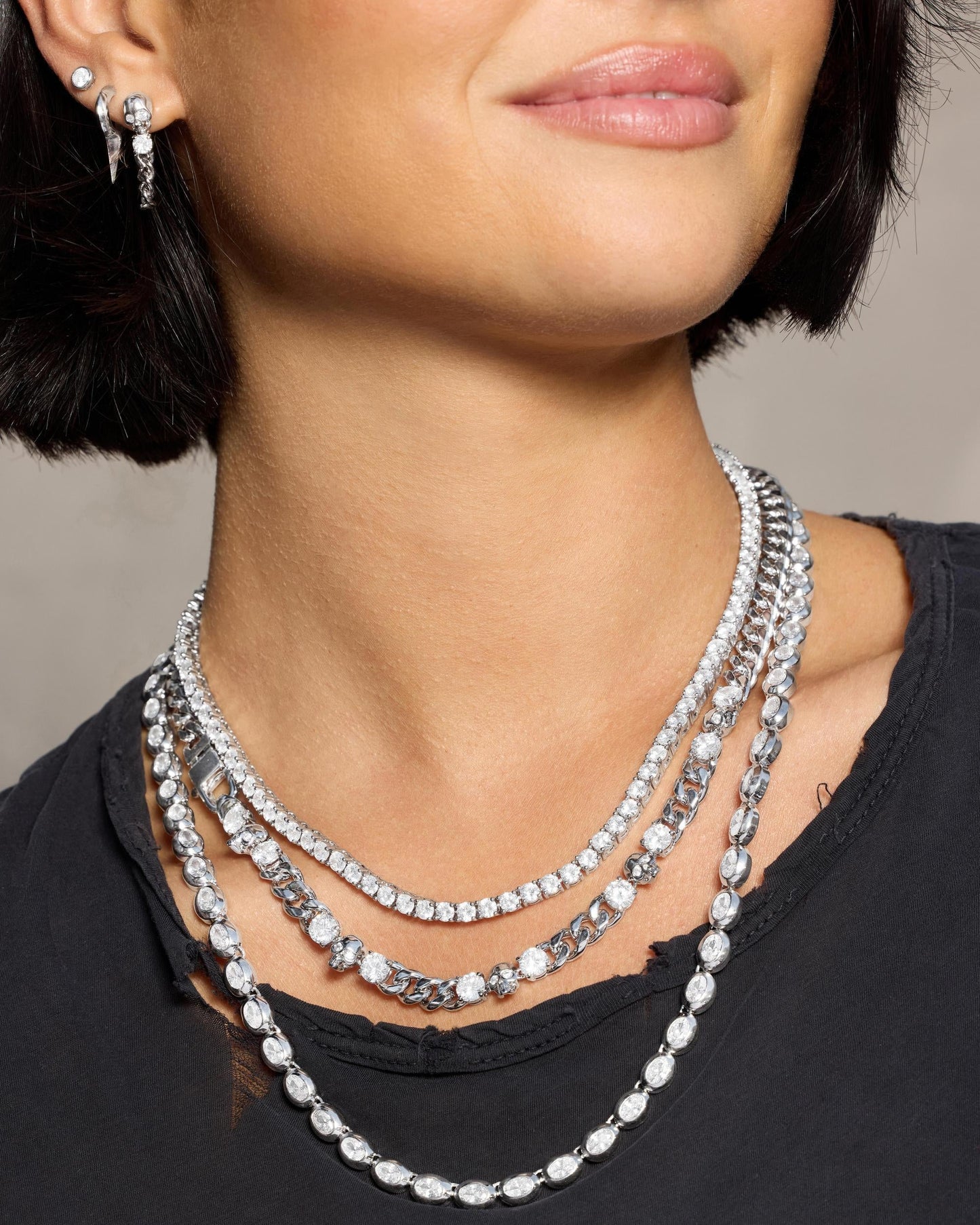 Ride or Die Cuban Chain Necklace - Silver|White Diamondettes