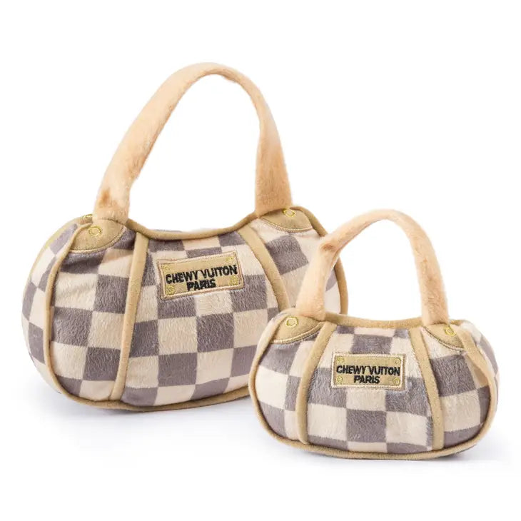 Checkered Chewy Vuitton Plush Purse Toy