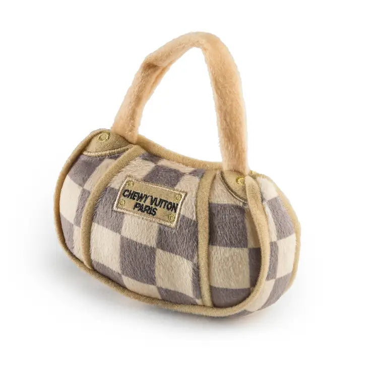 Checkered Chewy Vuitton Plush Purse Toy