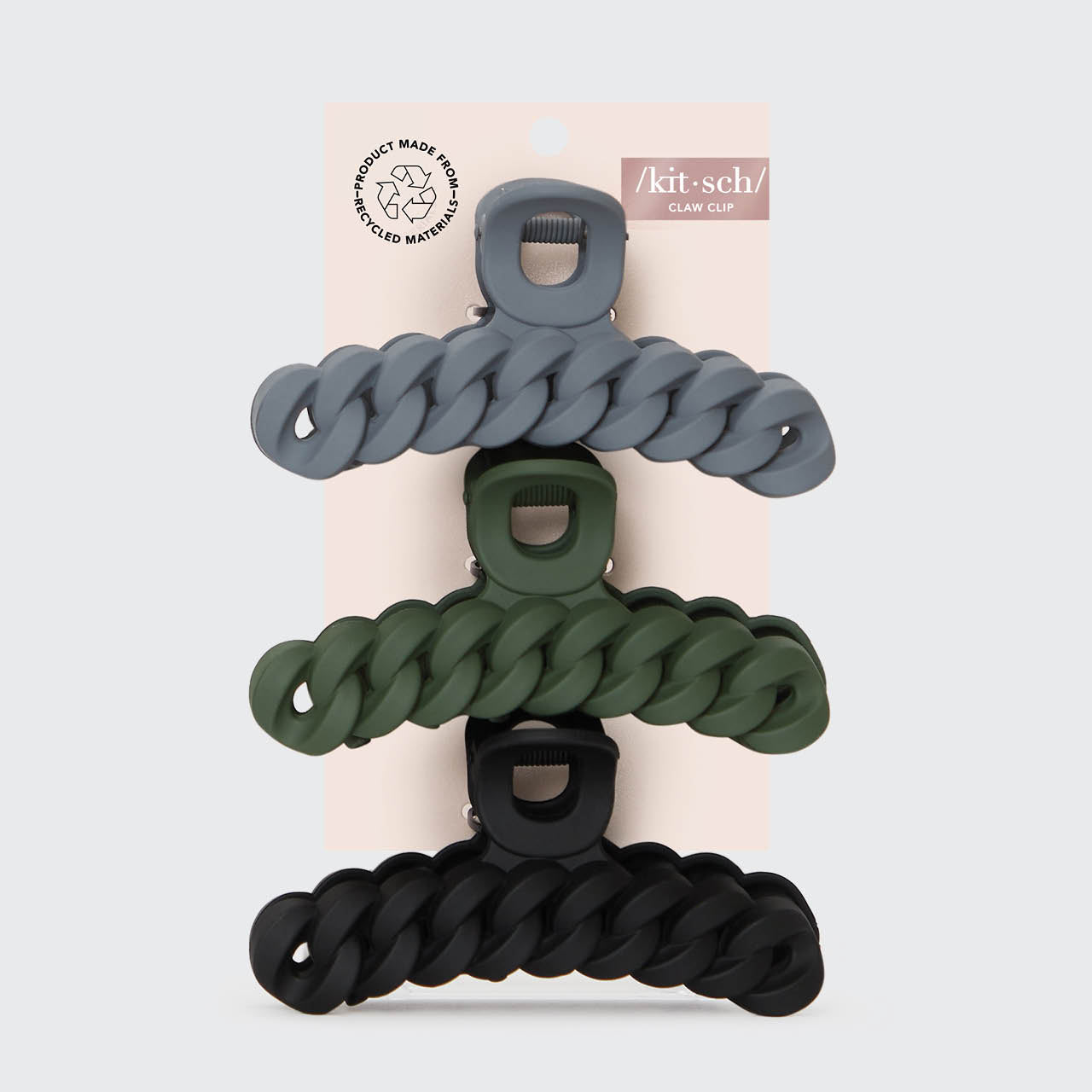 Eco-friendly Chain Claw Clip 3pc Set - Black Moss