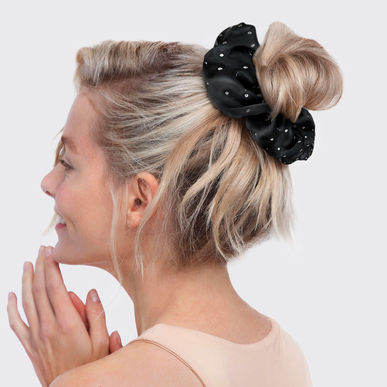 Satin Rhinestone Brunch Scrunchie - Black by